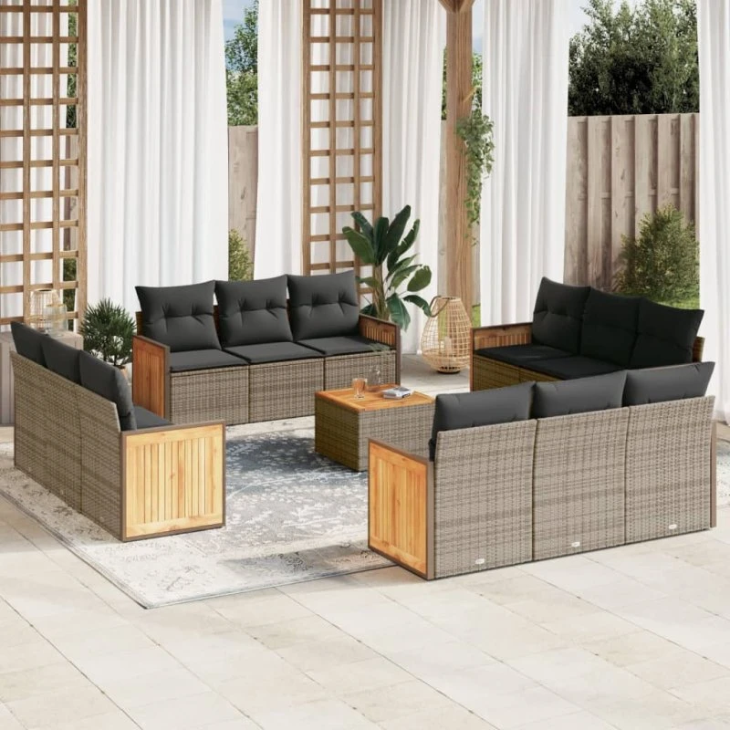 Sofasæt til haven 13 dele i grå polyrattan