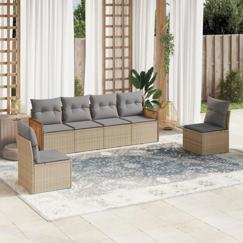 Sofasæt i polyrattan til haven 6 dele beige
