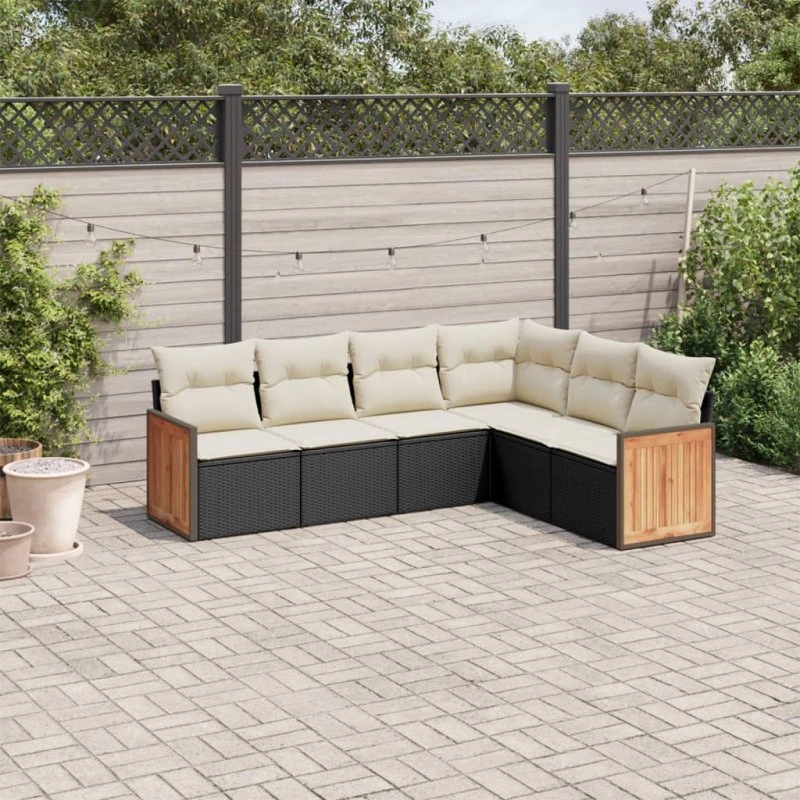 Sofasæt til haven 6 dele i sort polyrattan