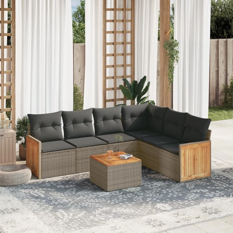 Havesofa sæt 7 dele i grå polyrattan