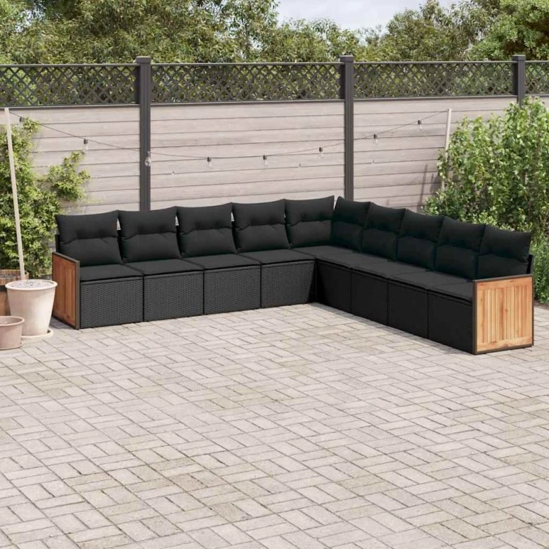 Sofasæt til haven 9 dele i sort polyrattan