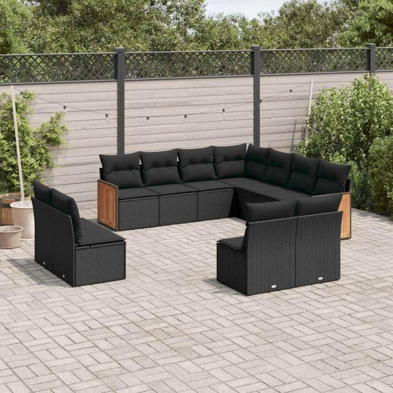Sofasæt til haven 11 dele i sort polyrattan