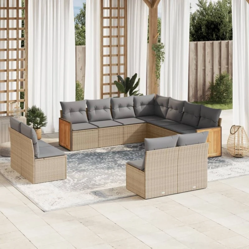Sofasæt til haven 11 dele i polyrattan - beige
