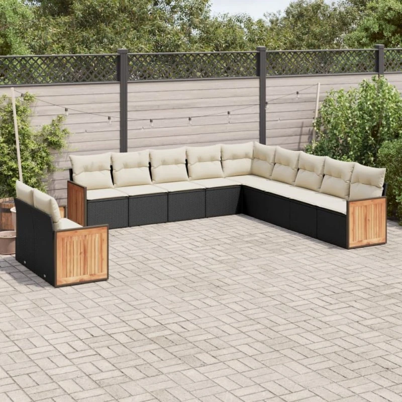 Sofasæt til haven 11 dele i sort polyrattan