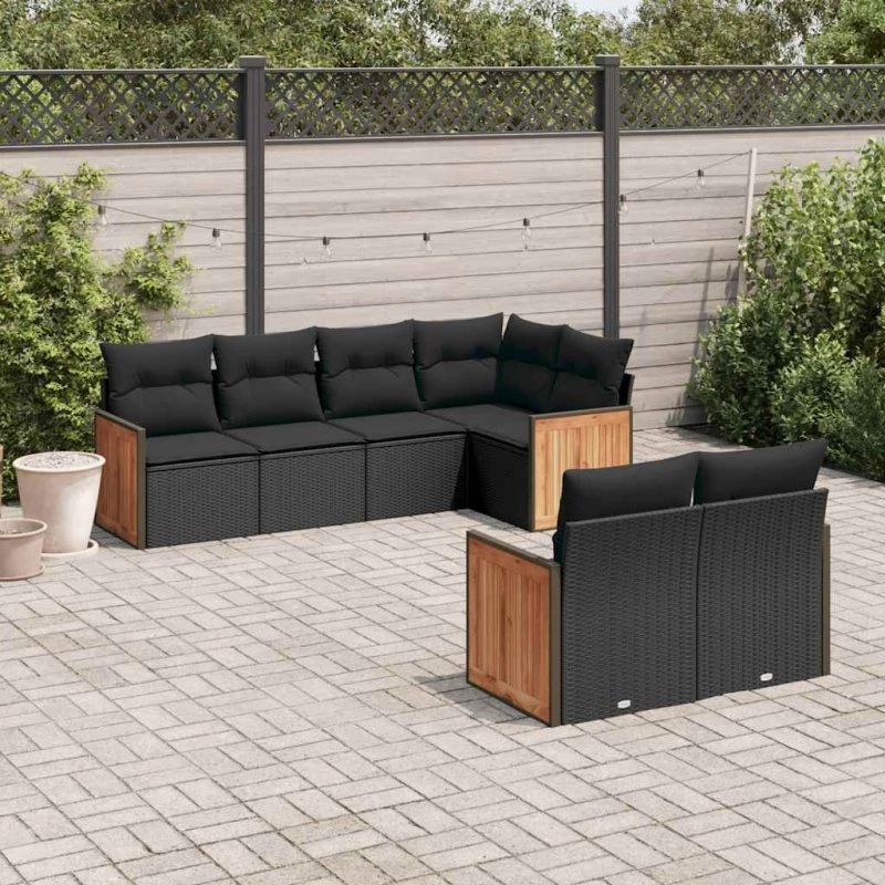 Sofasæt til haven 7 dele i sort polyrattan med hynder