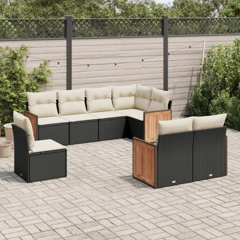 Sofasæt til haven 8 dele i polyrattan - sort