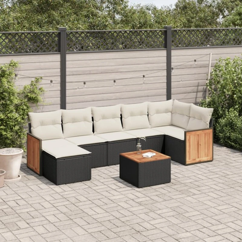 Havesofasæt 8 dele i sort polyrattan med hynder