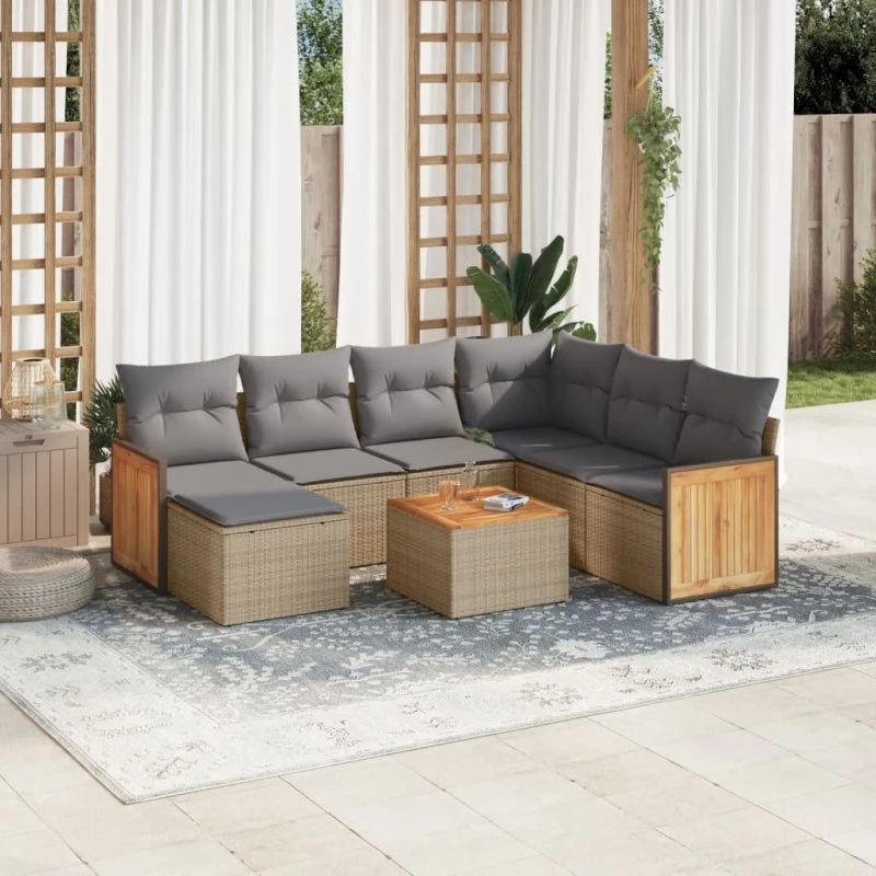 Sofasæt til haven 8 dele i polyrattan – beige