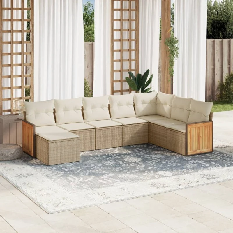 Sofasæt til haven 8 dele i polyrattan med hynder - beige