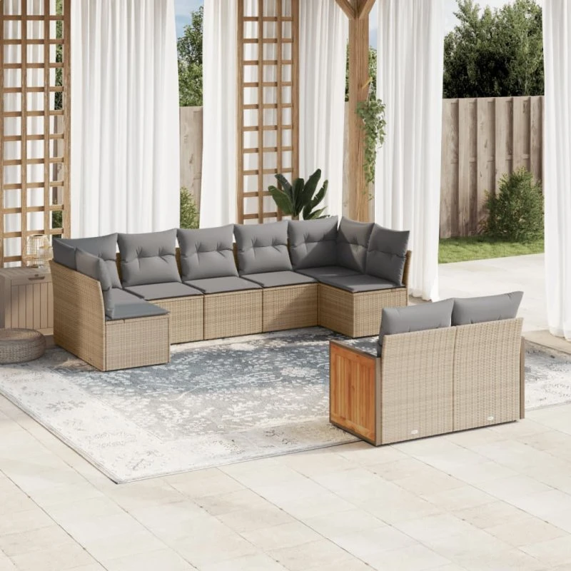 Sofasæt til haven 9 dele i beige polyrattan