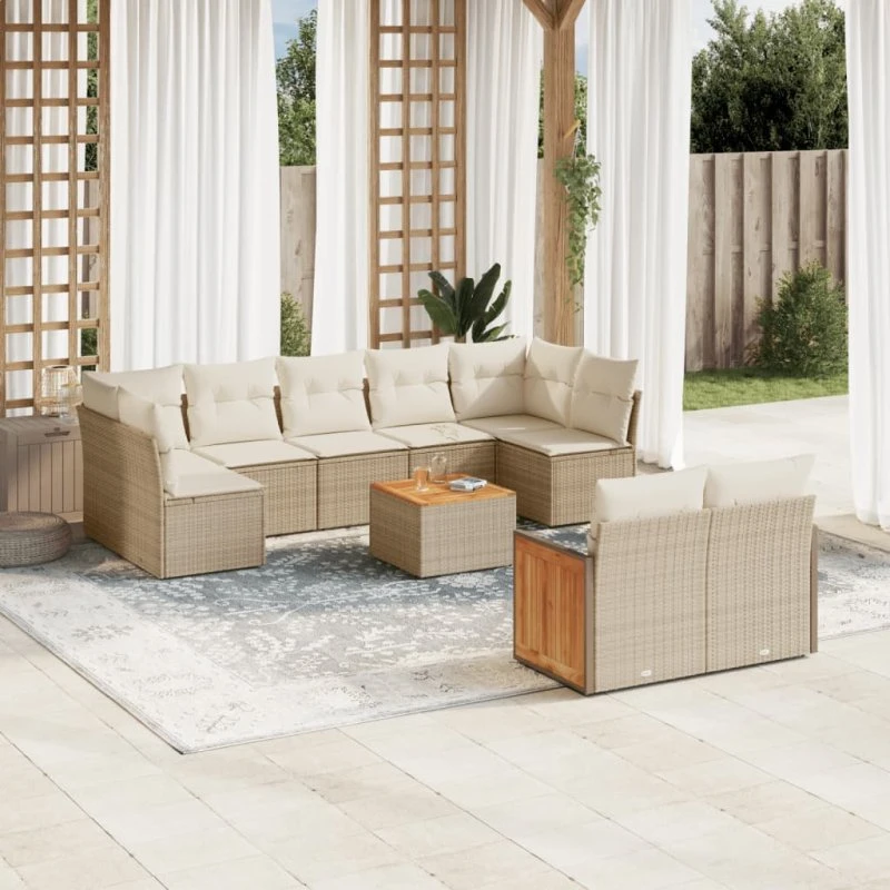 Sofasæt til haven 10 dele i beige polyrattan