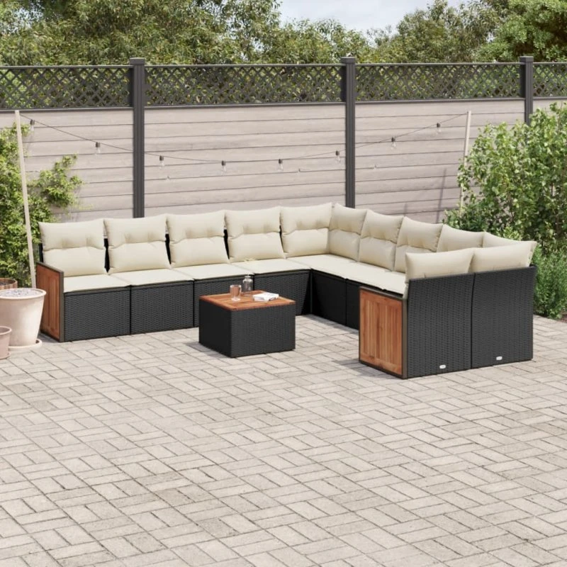 Polyrattan sofasæt til haven 11 dele med hynder – sort