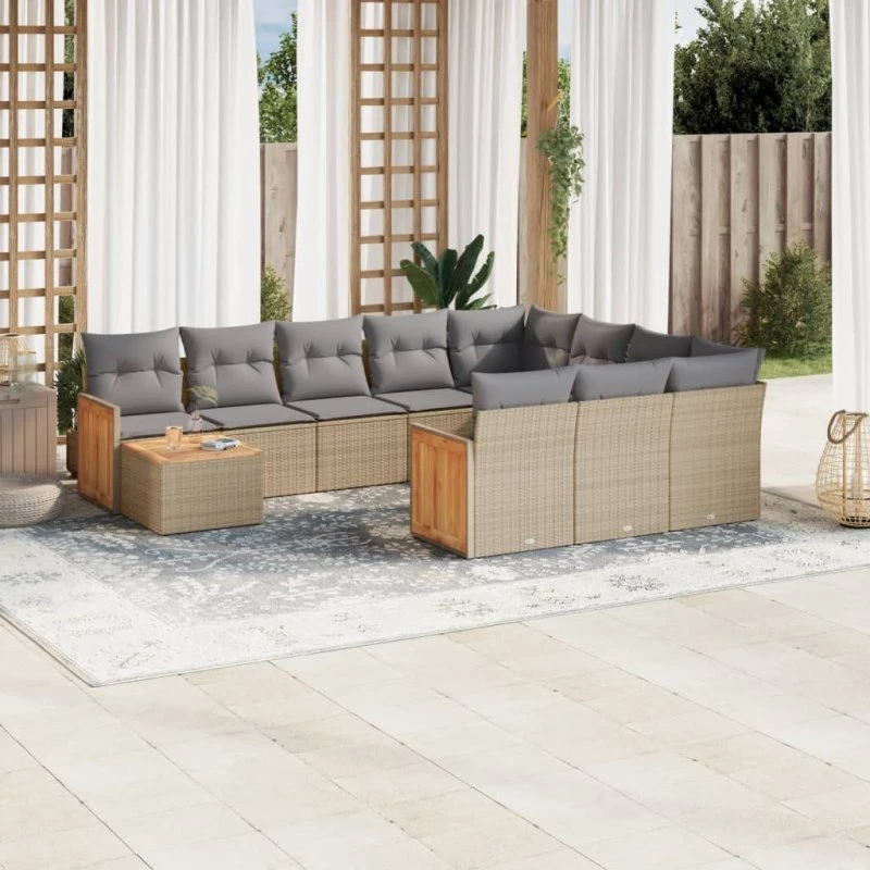 Havesofasæt 11 dele i polyrattan - beige