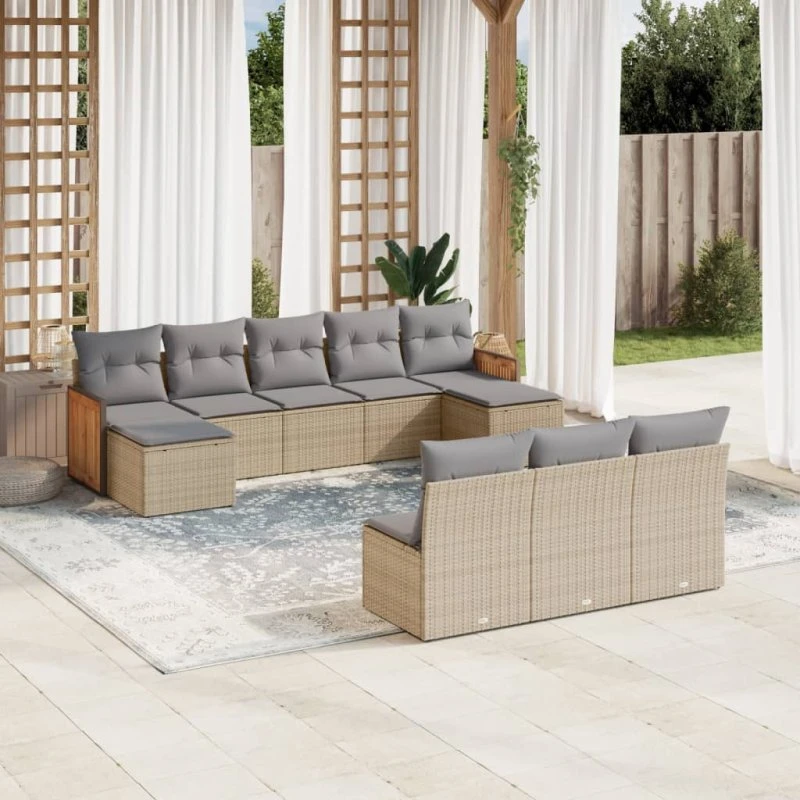 Sofasæt til haven 10 dele i beige polyrattan