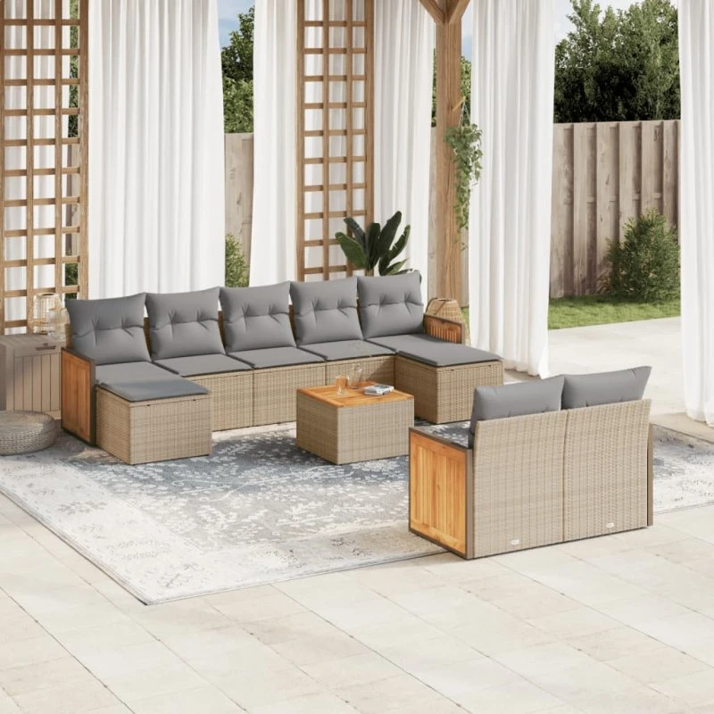 Sofasæt til haven 10 dele i beige polyrattan