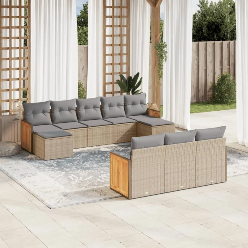 Sofasæt til haven 10 dele i beige polyrattan