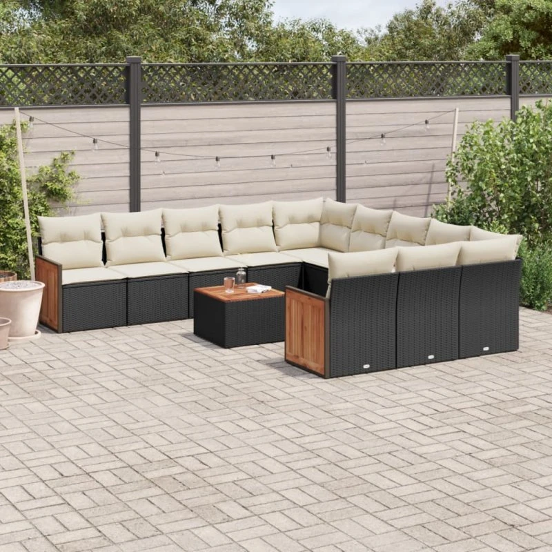 Havesofasæt 12 dele i sort polyrattan med hynder
