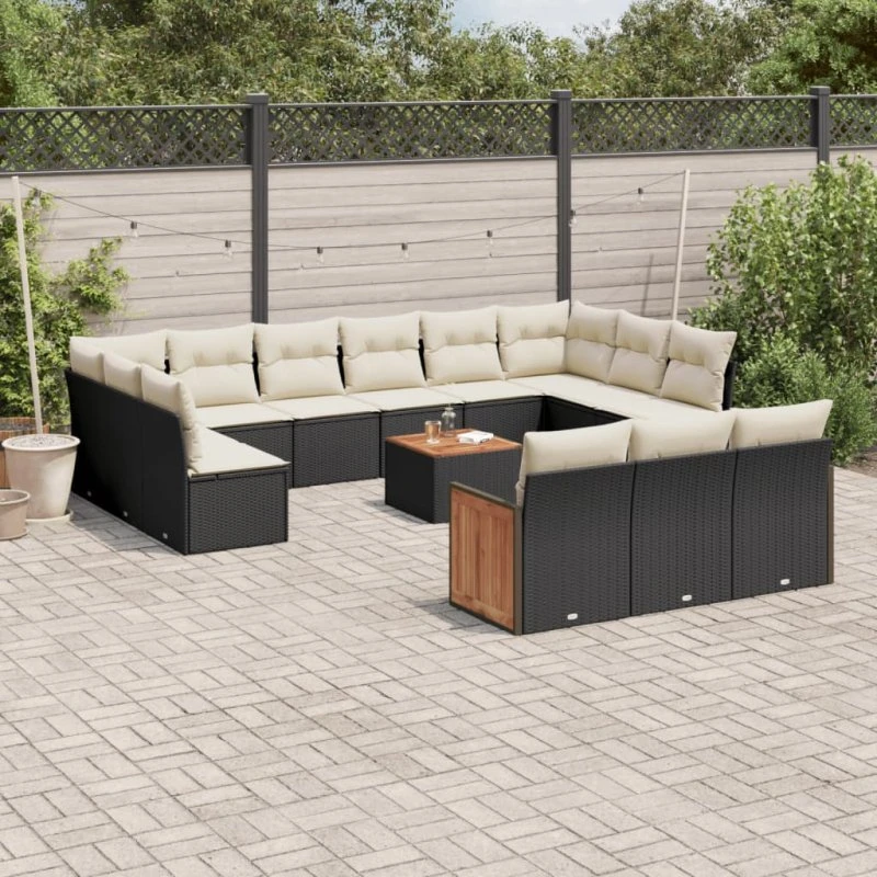 Sofasæt til haven 14 dele i sort polyrattan