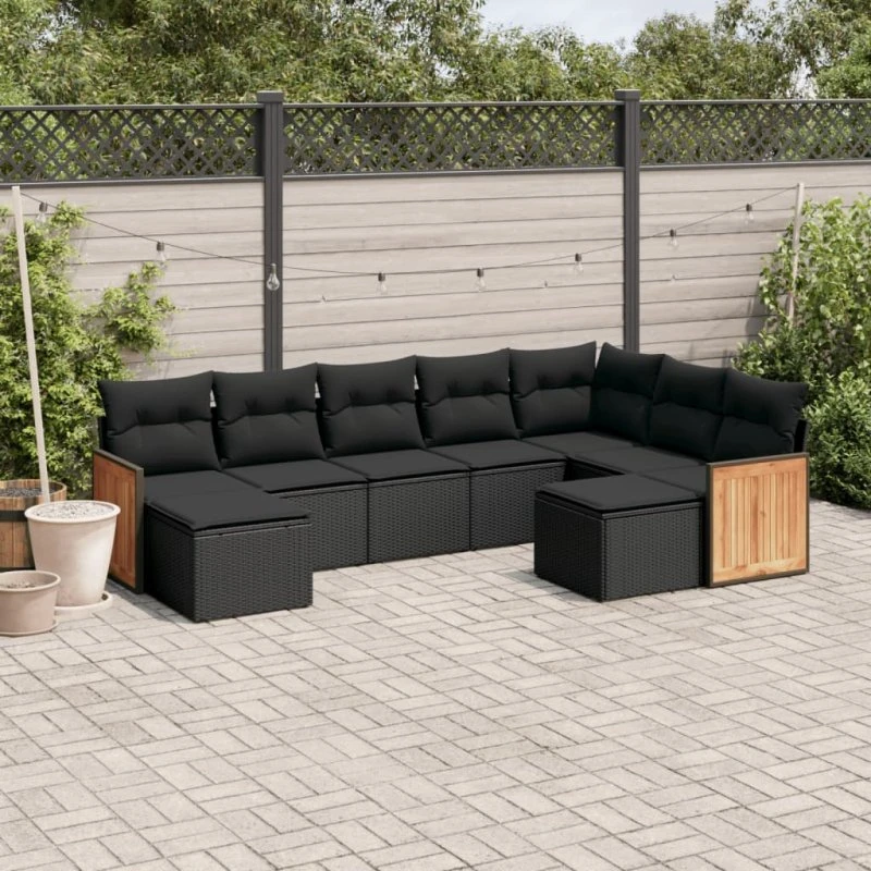 Sofasæt til haven 9 dele i sort polyrattan