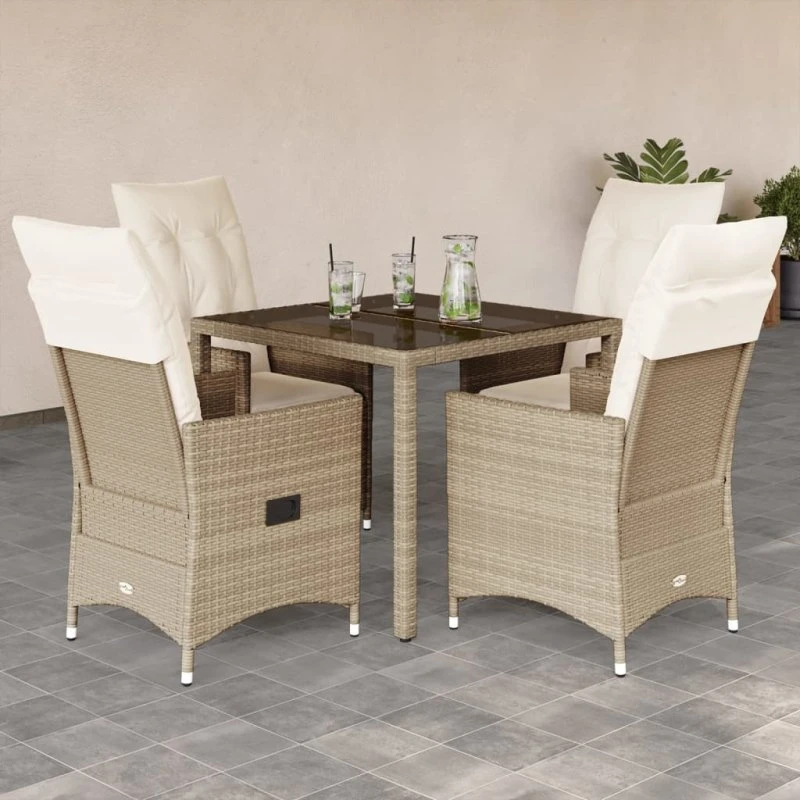 5-del polyrattan havemøbelsæt med hynder – beige