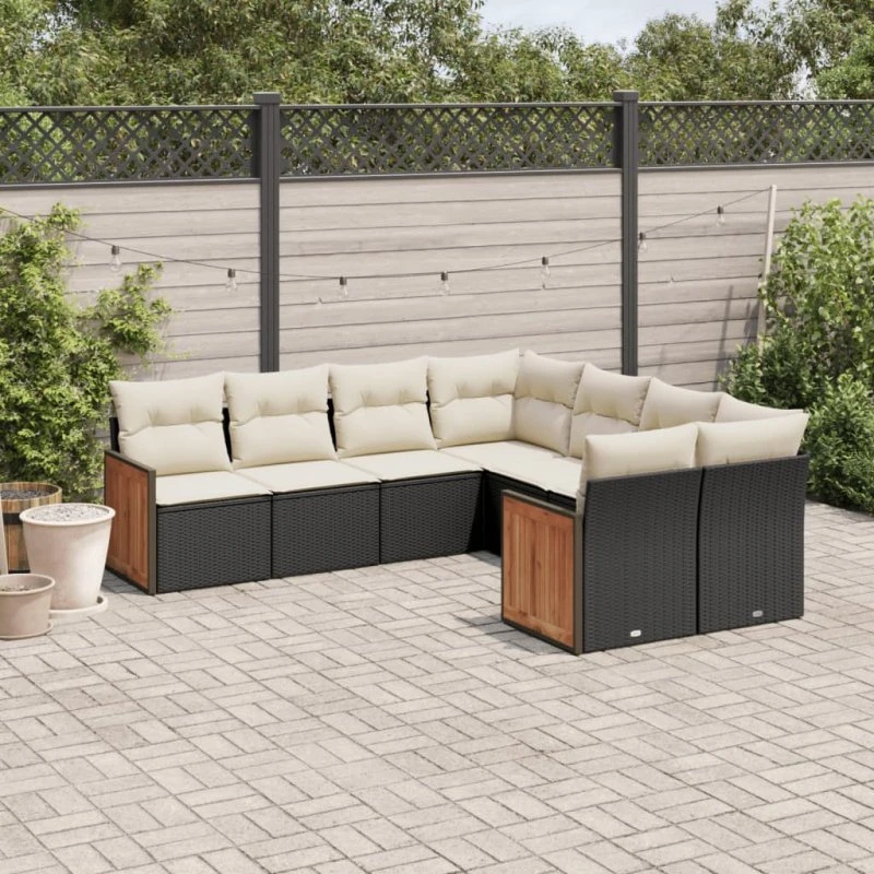 Sofasæt til haven 8 dele i sort polyrattan