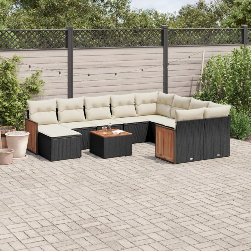 Sofasæt til haven 11 dele i sort polyrattan