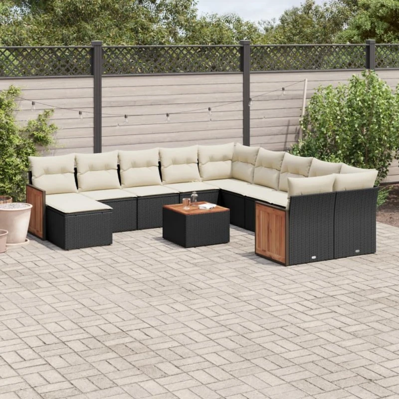 Sofasæt til haven 12 dele i sort polyrattan