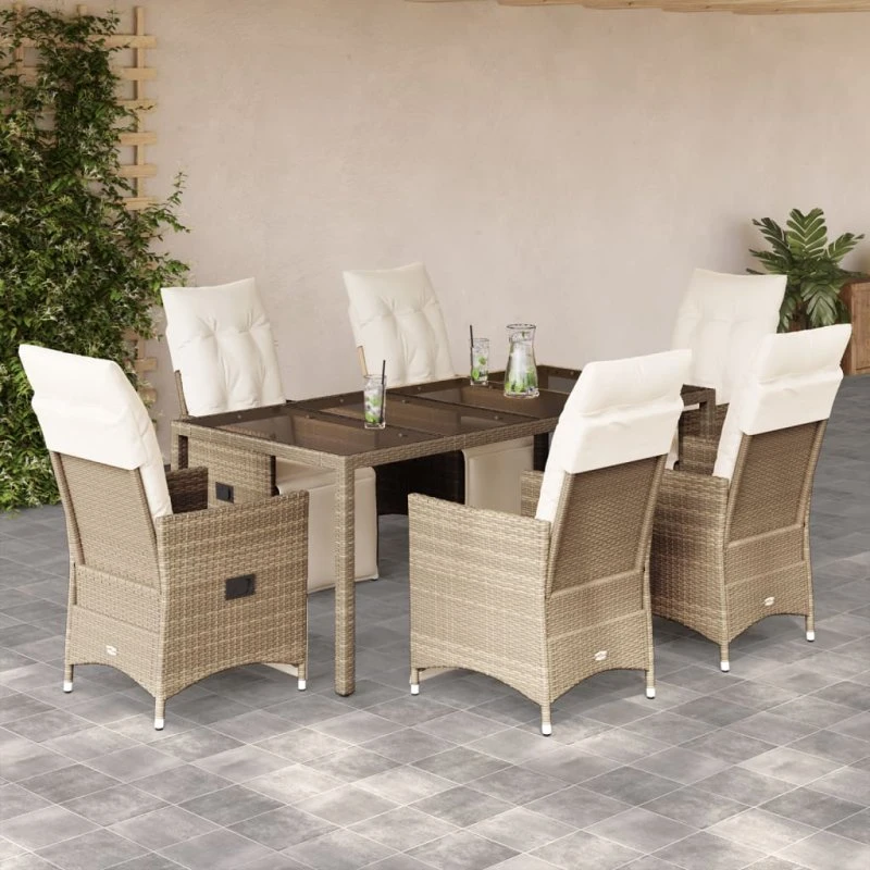 Bistrosæt til haven 7 dele i polyrattan – beige