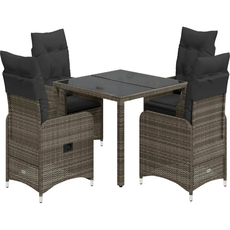 Bistrosæt til haven 5 dele i grå polyrattan