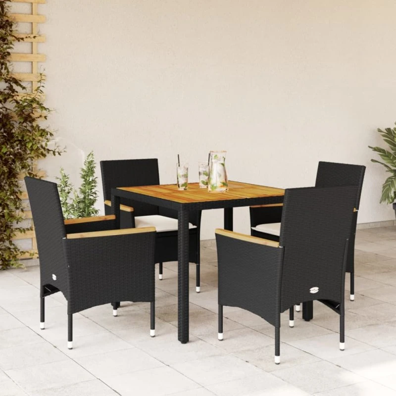 Spisebordssæt havemøbler 5 dele polyrattan m. hynder