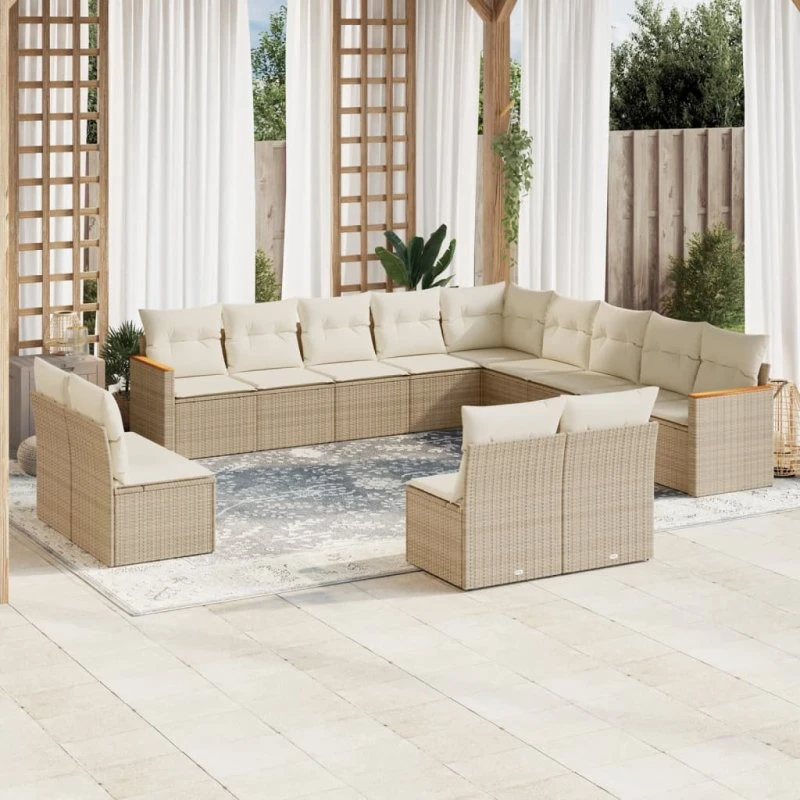 Sofasæt til haven 13 dele i polyrattan med hynder (beige)