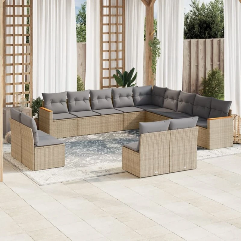 Havesofasæt 13 dele i polyrattan med hynder - Beige