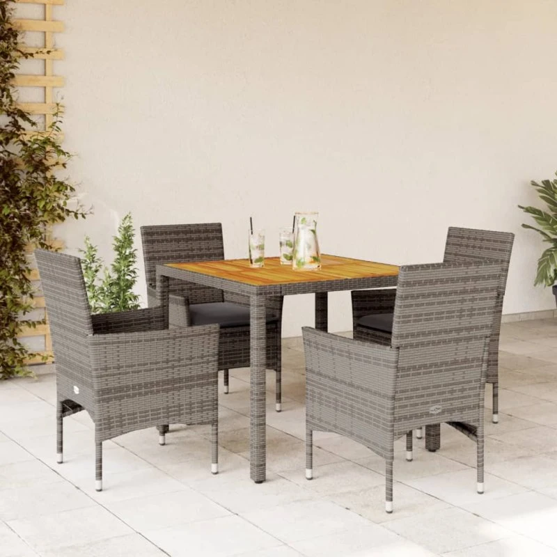 Spisebordssæt havemøbler 5 dele i polyrattan, akacie grå