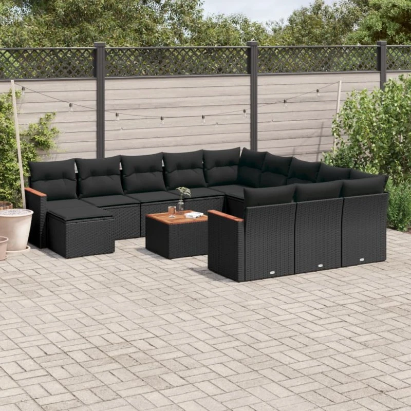 Sofasæt til haven 13 dele i polyrattan - sort