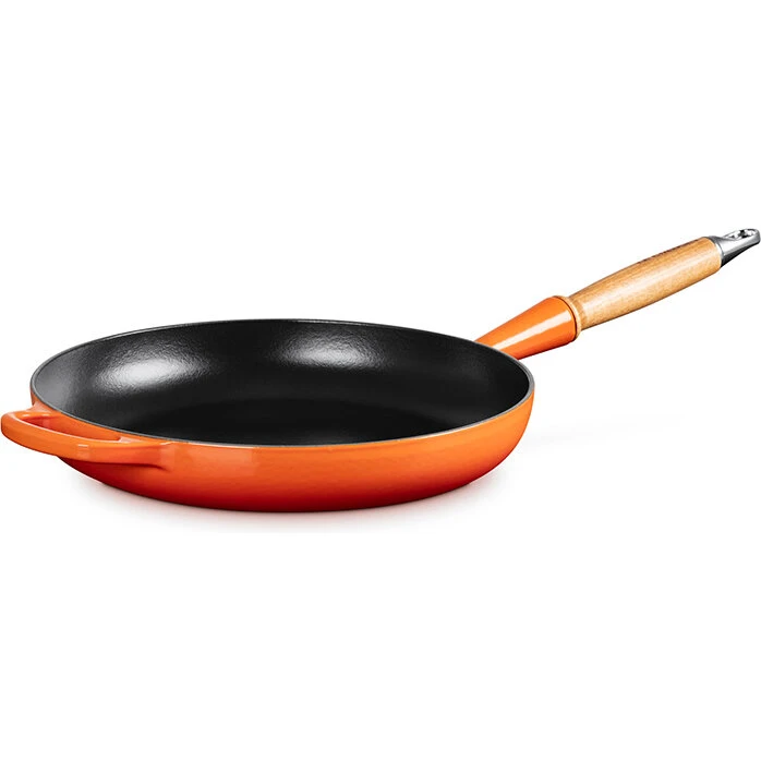 Le Creuset støbejern stegepande Ø28 cm med træhåndtag