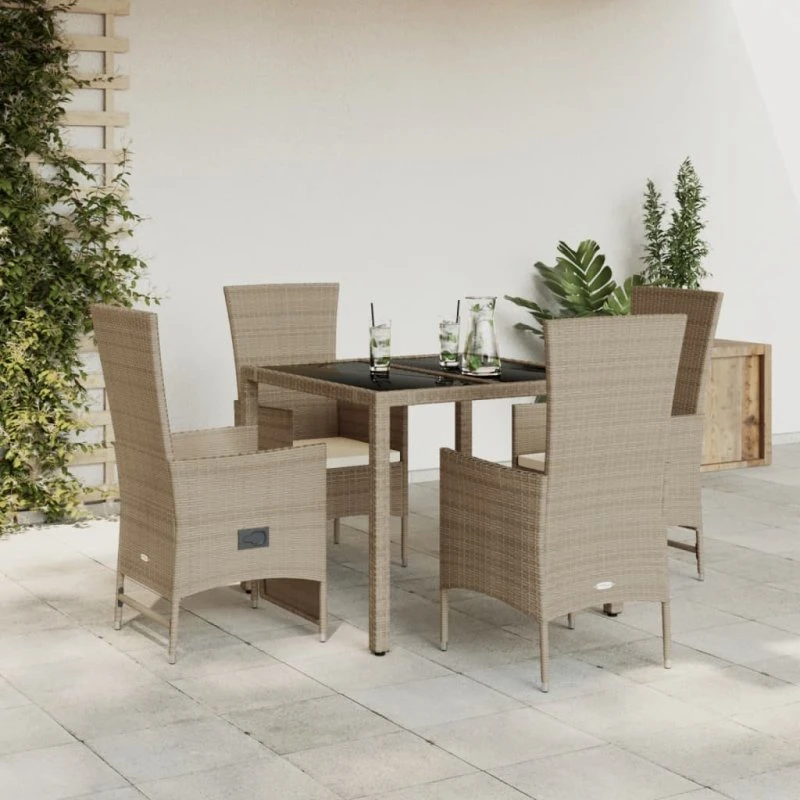 Havemøbelsæt 5 dele i beige polyrattan med hynder