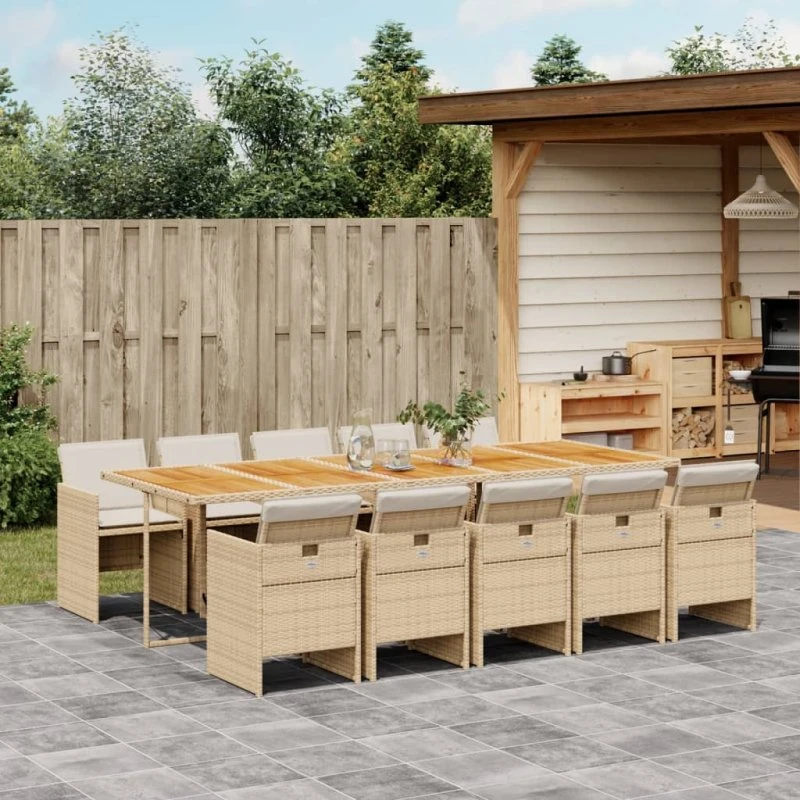 Spisebordssæt til haven 11 dele i polyrattan beige