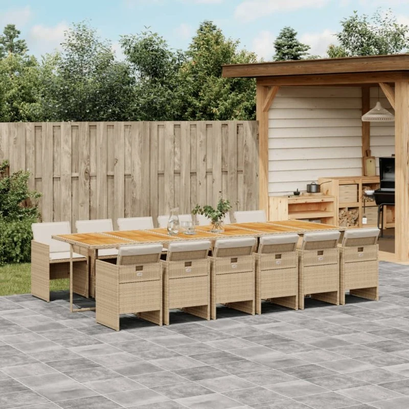 Spisebordssæt til haven 13 dele i beige polyrattan