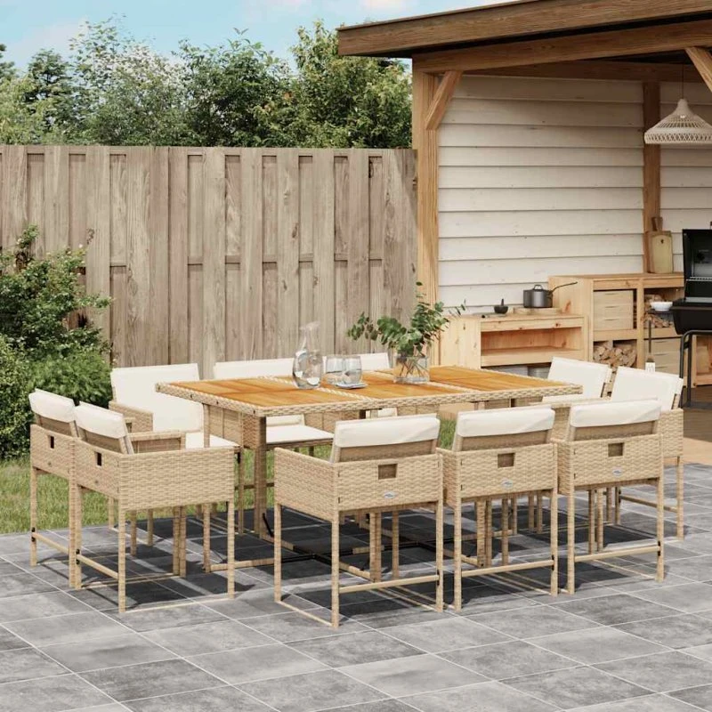 Spisebordssæt til haven 11 dele i beige polyrattan
