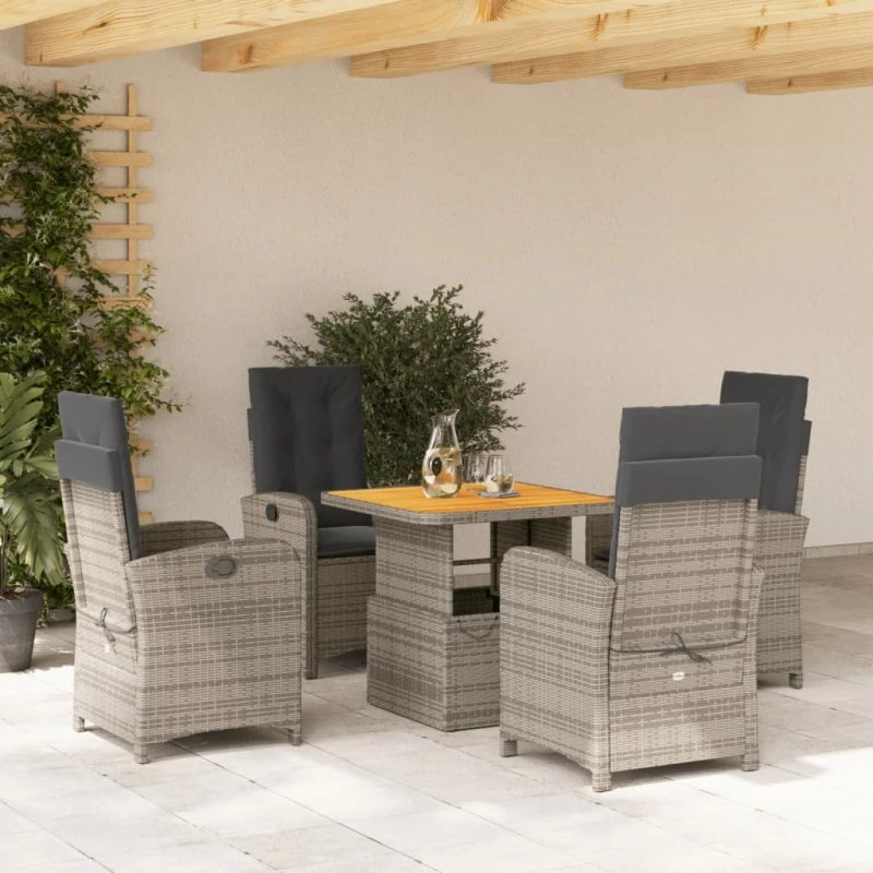 Havestel 5 dele i grå polyrattan med hynder