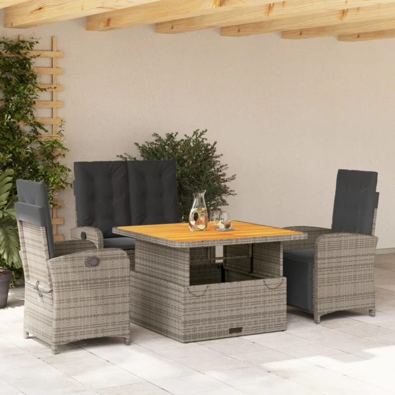 Spisebordssæt til haven 4 dele i grå polyrattan