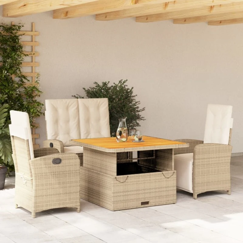 Havemøbelsæt 4 dele i polyrattan med hynder - beige