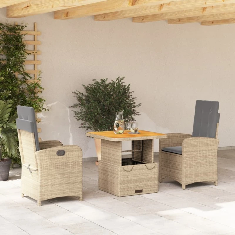 Polyrattan havemøbelsæt 3 dele med hynder – beige