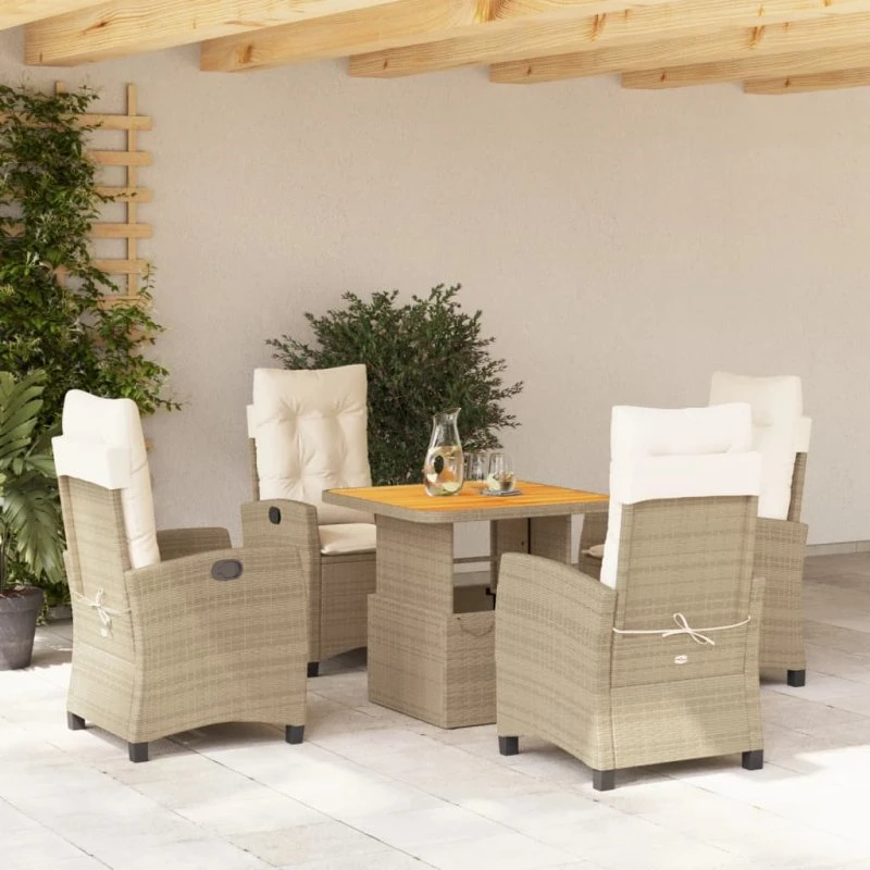 Havemøbelsæt 5 dele med hynder, beige polyrattan