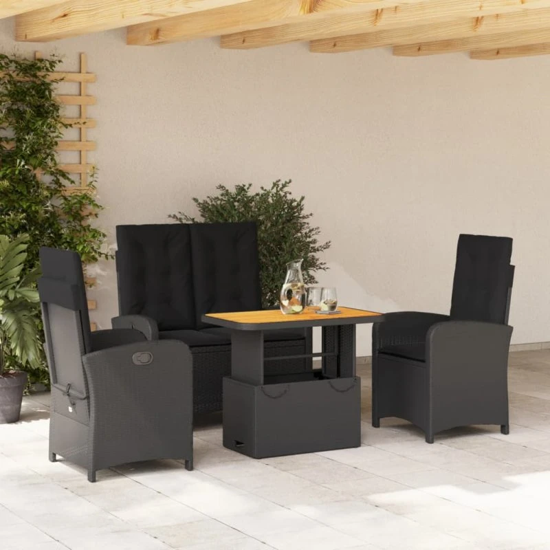 Spisebordssæt til haven 4 dele i sort polyrattan