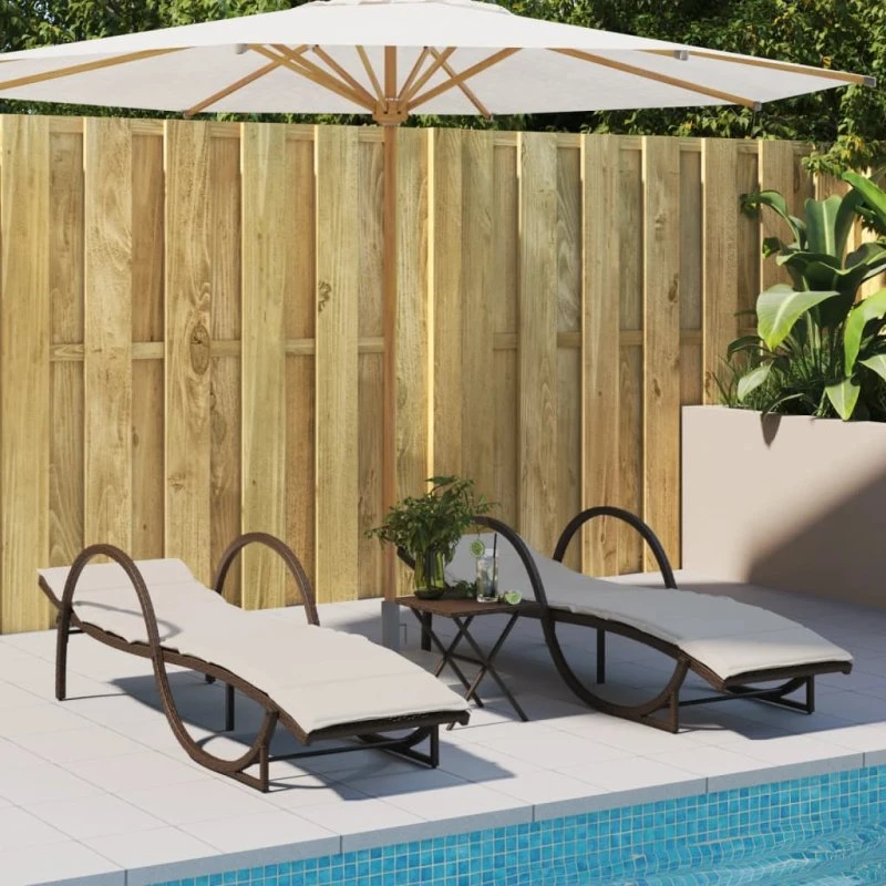 Liggestole 2 stk. polyrattan med hynder – brun