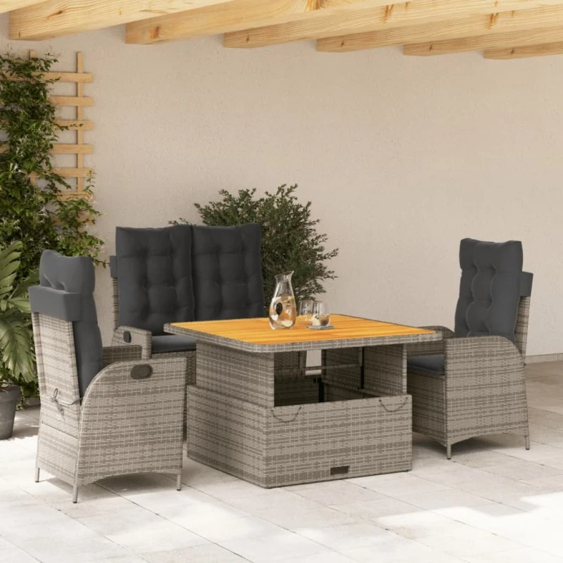 Spisebordssæt til haven 4 dele i grå polyrattan