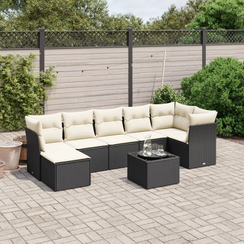 Sofasæt til haven 8 dele i sort polyrattan