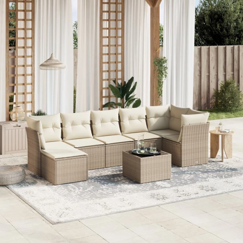 Sofasæt til haven 8 dele i polyrattan beige