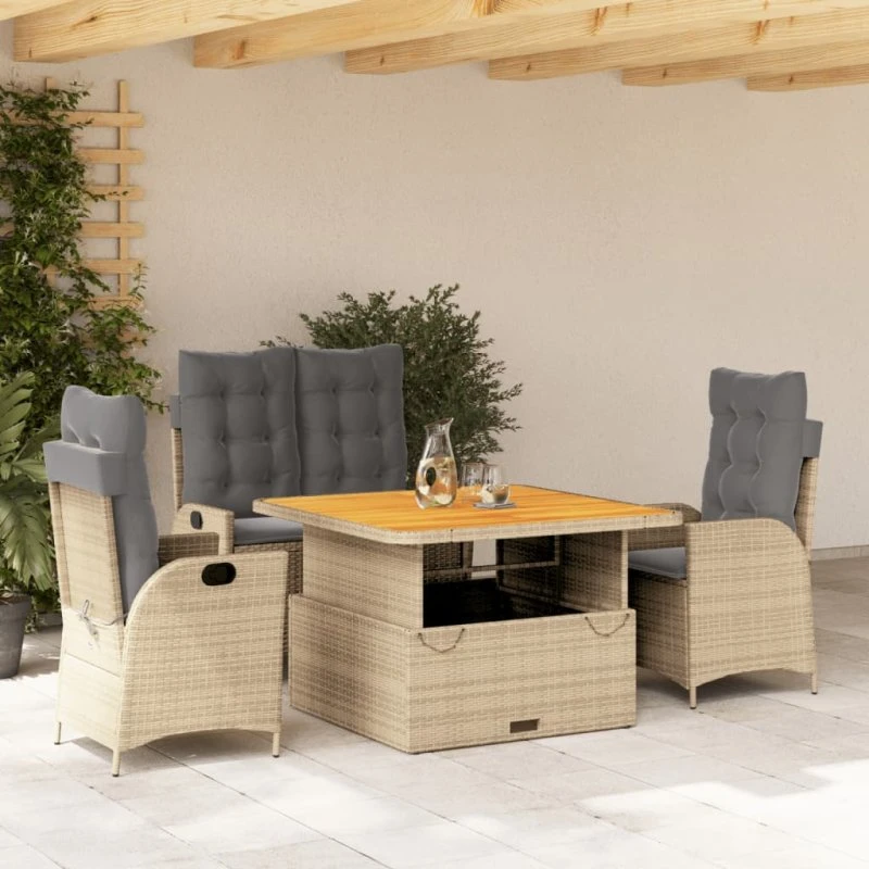 Havemøbelsæt 4 dele i polyrattan med hynder – beige